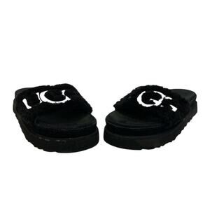 UGG Black Women's Size 6 Logo Laton Fur Loungewear Foam House Slides Sandals